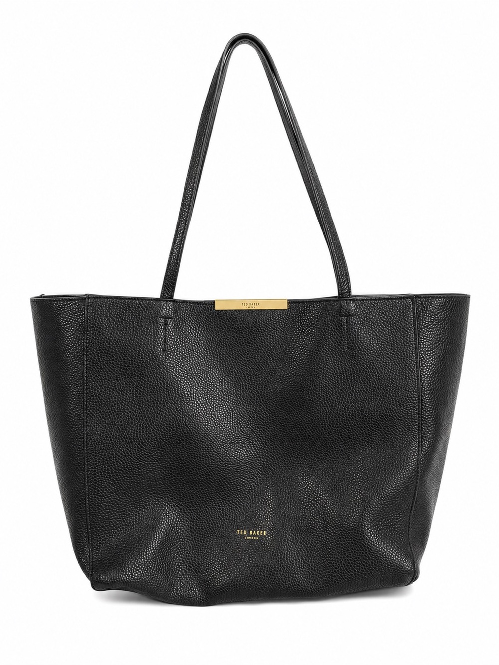 Ted Baker Clarkia Shopper Tote Bag Black Pebbled Leather Gold Hardware Designer